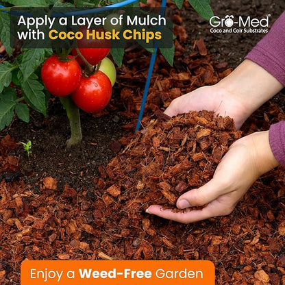 Gro-Med Coco Husk Chips for Plants (10lb) Compressed Coconut Chips Expands Upto 16 Gallon Coco Coir Mulch for Gardening,Potting & Garden Soil -Orchid Bark Alternative,OMRI Listed,Low EC & pH Balanced