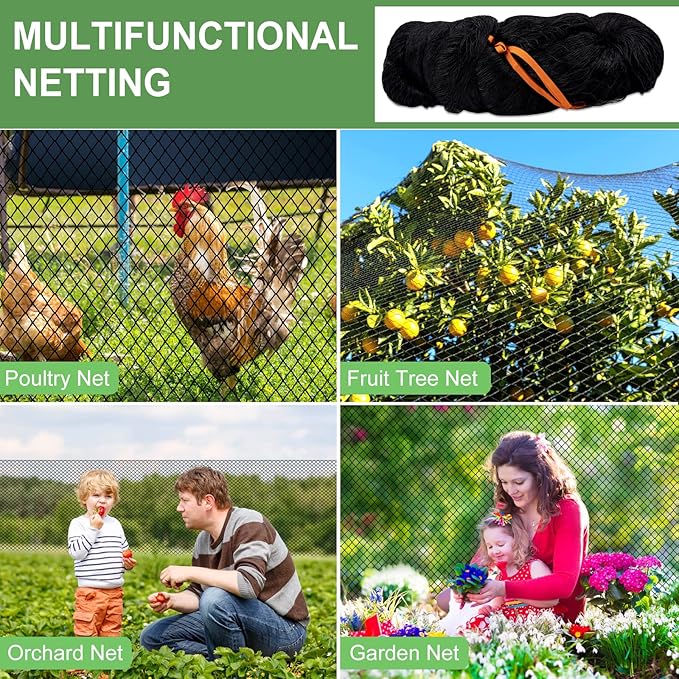DQS Bird Net - 25' x 50' Garden Netting with 2.4" Square Mesh Protect Fruit Tree, Plant and Vegetables from Poultry, Deer and Pests, Heavy Duty Bird Netting for Garden, Farm, Orchard