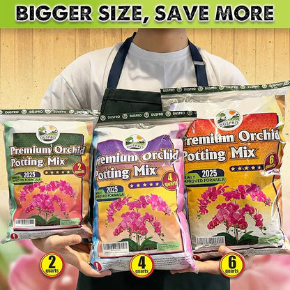 [Upgraded] DUSPRO Orchid Potting Mix for Repotting with Forest Moss, Pine Bark, Perlite & Pumice, Orchid Bark Potting Mix,Orchid Repotting Soil, Drainage Indoor Potting, Orchid Pot Not Included, 4 QT