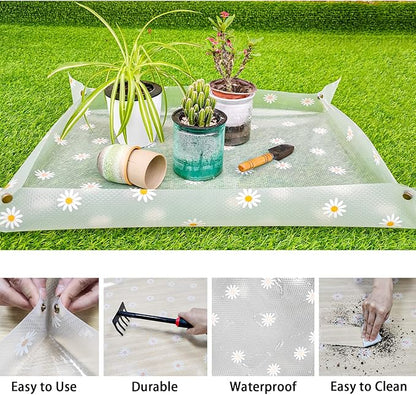 Repotting Mat for Indoor Plants Waterproof Clear Potting Mat Foldable Plant Potting Repotting Tray Portable Gardening Tray for Indoor Potting Soil, House Plants Orchid,Succulents 31.5 x 23.6