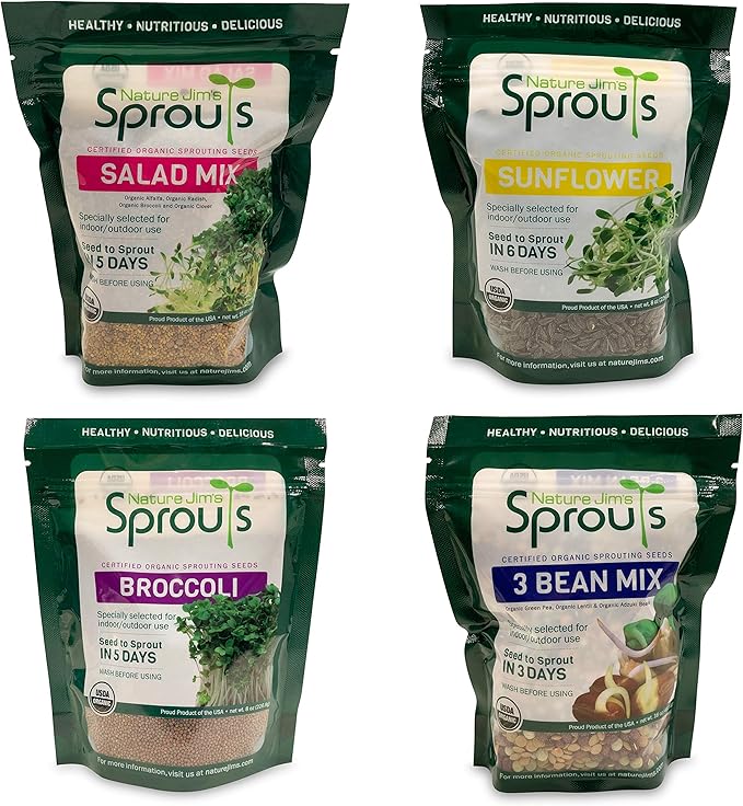 Nature Jims Organic Sunflower Seeds for Sprouting – Non-GMO, Premium Sunflower Microgreen Seeds – Nutritious, Fast Growing Sprouts & Easy to Plant – Ideal for Fresh Salads, Soups, & Smoothies – 8 Oz