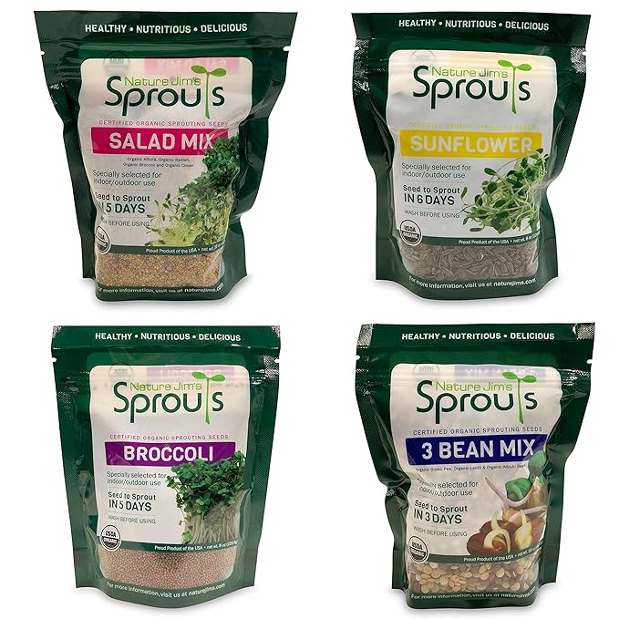 Nature Jim's Sprouts 3-Bean Seed Mix - Organic Green Peas, Lentils & Adzuki Beans for Planting - Non-GMO Microgreen Sprout Seeds, Fast Sprouting, High in Fiber, Protein, Nutrients & Vitamins - 16 Oz