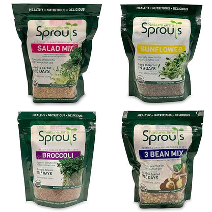 Nature Jim's Sprouts 3-Bean Seed Mix - Organic Green Peas, Lentils & Adzuki Beans for Planting - Non-GMO Microgreen Sprout Seeds, Fast Sprouting, High in Fiber, Protein, Nutrients & Vitamins - 16 Oz