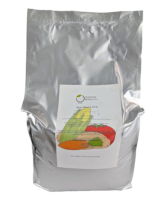 Greenway Biotech, Inc. Bone Meal Fertilizer 3-15-0 Plus 24% Calcium for Plant’s Strong Root Development- Plant Food Source of Nitrogen and Phosphorus for Gardening, Flowering Plants (25 Pounds)