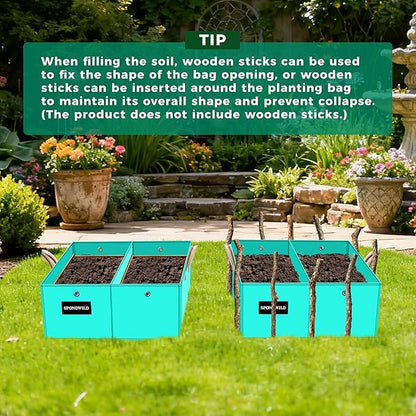 2 Pcs 8 Gallon Rectangle Grow Bags for Growing Vegetables, Reusable Plant Containers for Herbs, Flowers and Fruits, Green