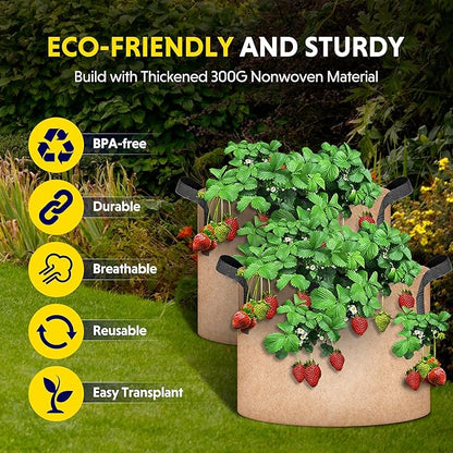 Simple Deluxe 6 Pack 5 Gallon Grow Bags, 300G Vegetable/Flower/Plant Fabric Pots with Handles, Heavy Duty Thickened Nonwoven Planting Bag with 6 Pcs Plant Labels