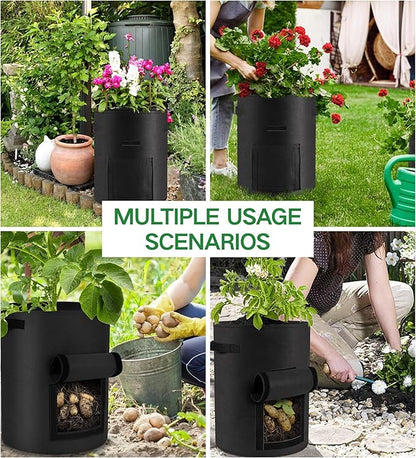 6-Pack 15 Gallon Potato Grow Bags – Durable Nonwoven Fabric Planters with Reinforced Handles | Reusable Garden Containers for Potatoes, Vegetables (Black, 15 Gallons/6 Pack)