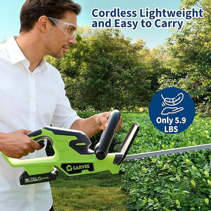 Hedge Trimmer Cordless with Battery, Electric Hedge Trimmer, 22 Inch Handheld Bush Trimmers, with 2 20V 2.0Ah Batteries and Charger, Brushless Motor, Dual Safety Switch, for Gardening, Lawns