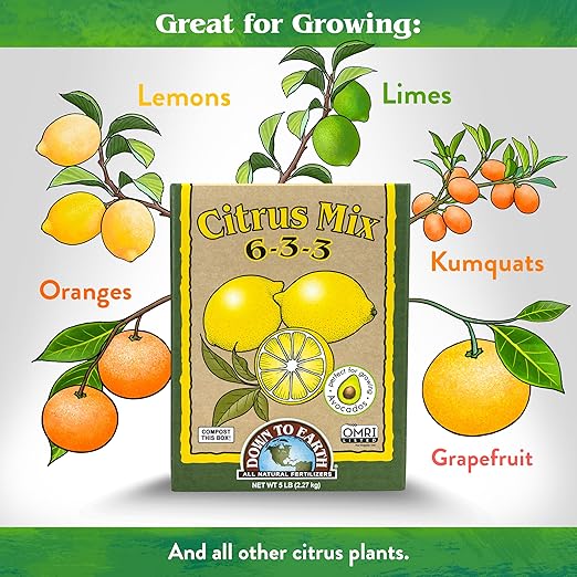 Down To Earth All Natural Fertilizers Organic Citrus Mix - Plant Food for Lemons, Limes, Oranges and Avocados 6-3-3, 5 lb