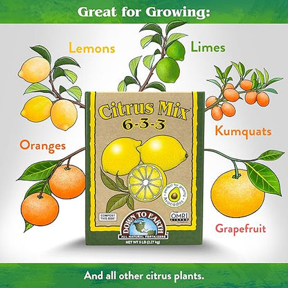 Down To Earth All Natural Fertilizers Organic Citrus Mix - Plant Food for Lemons, Limes, Oranges and Avocados 6-3-3, 5 lb