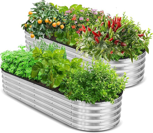 Utopia Home Galvanized Raised Garden Bed, 6 by 2 feet Lightweight Planter Boxes Outdoor with Easy Assembly, Large Garden Bed for Vegetables, Fruits, Flowers, Silver, Pack of 2