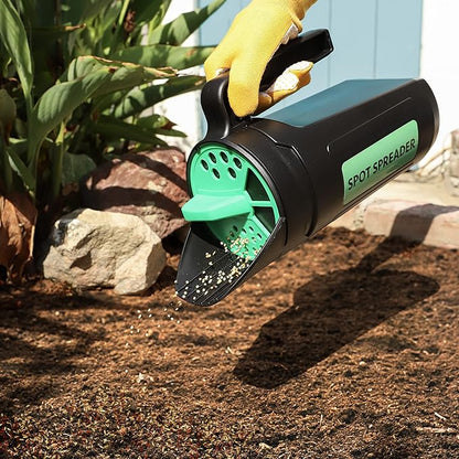 Hand Spreader Shaker for Seed, Salt, De-Icer, Ice Melt, Earth Food and Fertilizer - Multiple Opening Sizes for Any Need - Up to 80 Oz