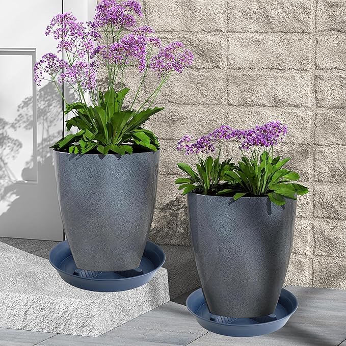 4 Pack Plant Saucer 14 inch, Plastic Plant Saucers for Indoors, Raised Middle Plant Trays for Pots, Water Tray for Plants, Plant Stand Water Catcher Tray, Pot Saucers for Plants