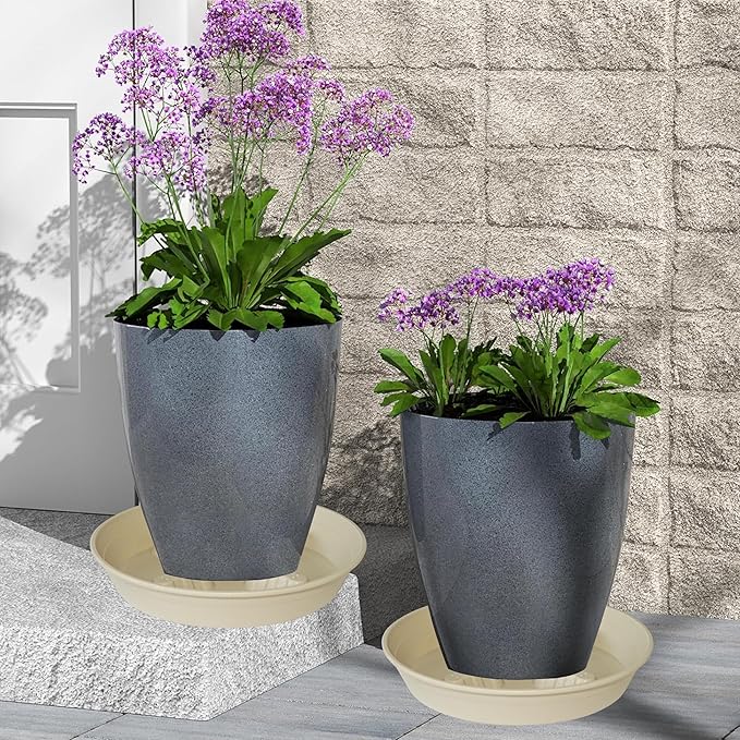 4 Pack Plant Saucer 14 inch, Plastic Plant Saucers for Indoors, Raised Middle Plant Trays for Pots, Water Tray for Plants, Plant Stand Water Catcher Tray, Pot Saucers for Plants