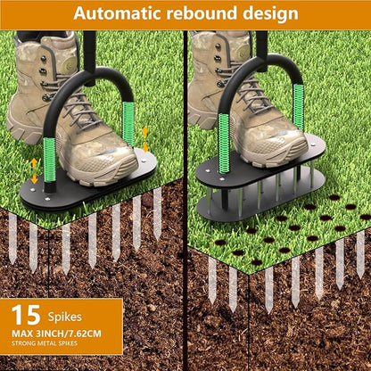 seasky Lawn Aerator Spike Metal Manual Dethatching Lawn Aerator Tool with 15 Iron Spikes Spring-Loaded Design Grass Aerator Tools for Yard, Patio, Garden Tool (15 Nails)