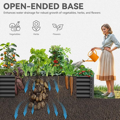 YITAHOME 6x3x1.5 ft Galvanized Raised Garden Bed Kit, Large Metal Planter Box with Gloves & Support Rod, Outdoor Flower Bed for Plants Vegetables, Black