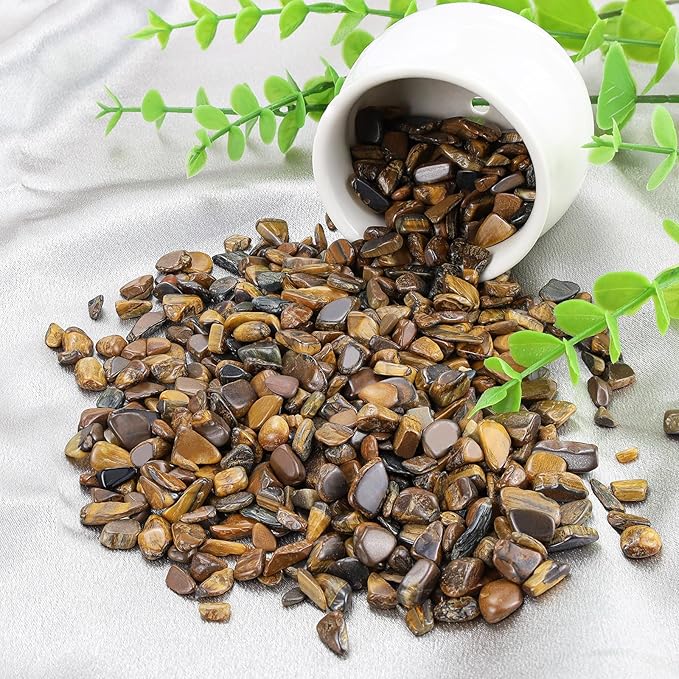 ZHIYUXI Tiger's Eye 1lb Crystal Chips Bulk Fish Tank Decorations Aquarium Rocks Gravel Vase Filler Stones Crystals for Candle Making Gravel for Plants Quartz Sand Gemstone Terrarium Supplies