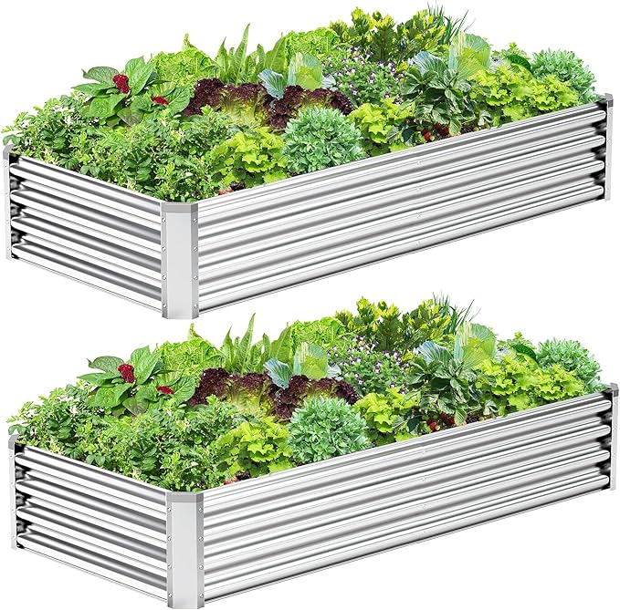 2PCS 6x3x1FT Galvanized Raised Garden Bed Kit, Galvanized Planter Raised Garden Boxes Outdoor, Large Metal Raised Garden Beds for Vegetables-Silver
