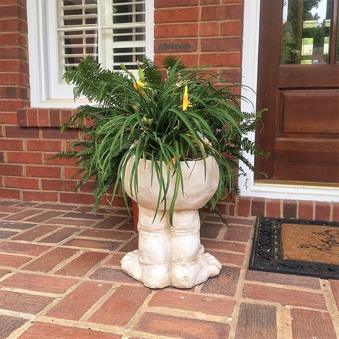 homestyles 18 in. Antique White Papa John The Muggly Statue Face Planter Holds a 7" Pot