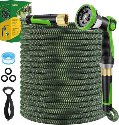 Non-Expandable Garden Hose 25 FT, Lightweight Hose with 10 Function Spray Nozzle, Kink-Free Flexible Water Hose, Durable, Leak-Proof, 360° Swivel Connectors, Portable Storage Strap