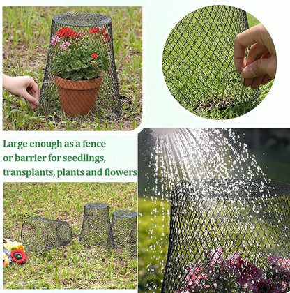 Therwen 20 Pcs Large Chicken Wire Cloche Plant Protector Cover 11x12 Inch Metal Garden Cloche Dome for Plants Wire Protection Basket with Garden Stakes Plant Cages from Animals (Black)