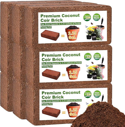 Organic Coco Coir 9 Pcs Compressed Coconut Coir Bricks Coconut Fiber Husk Substrate Mulch Coconut Bark Core Growing Medium Peat Moss Soil High Nutrition for Plants Gardening Seed Starting Soil Mix