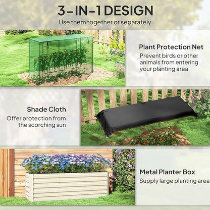 Outsunny 5.9 x 2 x 1.9 ft Galvanized Raised Garden Bed with Crop Cage Plant Protection Net and Shade Cloth Roof, Metal Planter Box with Cover for Vegetables, Flowers, Herbs, Beige