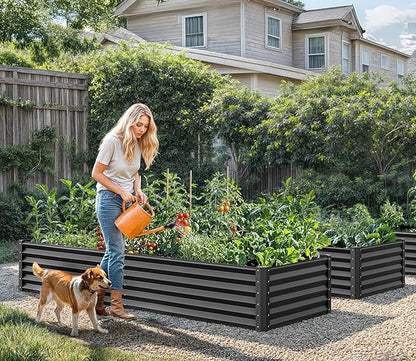 YITAHOME 6x3x1.5 ft Galvanized Raised Garden Bed Kit, Large Metal Planter Box with Gloves & Support Rod, Outdoor Flower Bed for Plants Vegetables, Black
