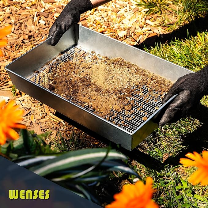 Soil Sifter, Wide Size (17.5 x 11.5 inches) with 1/4-inch Mesh, Garden Sieve for Dirt, Sand, Rocks, and Compost