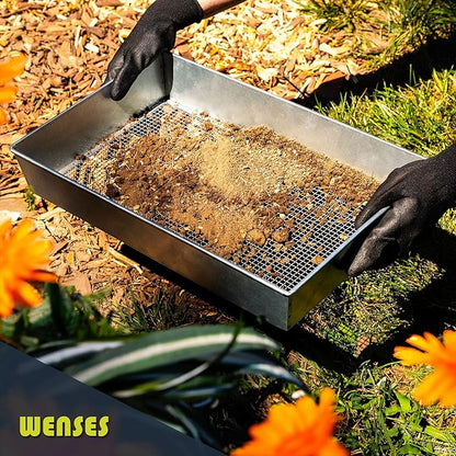 Soil Sifter, Wide Size (17.5 x 11.5 inches) with 1/4-inch Mesh, Garden Sieve for Dirt, Sand, Rocks, and Compost