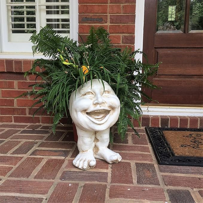 homestyles 16 in. Antique White Aunt Minnie The Muggly Statue Face Planter Holds 7 in. Pot