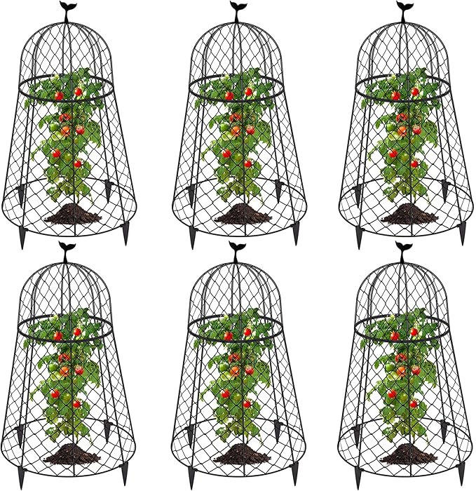 (6 Packs) 13" D x 20" H Garden Cloches for Plants, Chicken Wire Cloche, Plant Cloche and Cage, Wire Plant Protector, Protection for Your Plants and Seedlings - Black