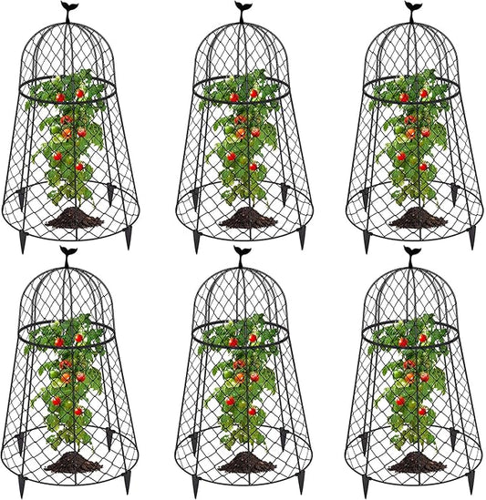 (6 Packs) 13" D x 20" H Garden Cloches for Plants, Chicken Wire Cloche, Plant Cloche and Cage, Wire Plant Protector, Protection for Your Plants and Seedlings - Black