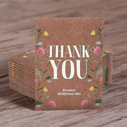 Bentley Seed Co. Thank You Natural Brown - Bouquet Wildflower Seed Packets - 25 Seed Packs - Perfect Eco-Friendly Gift for Gardeners & Friends - Non GMO Seeds