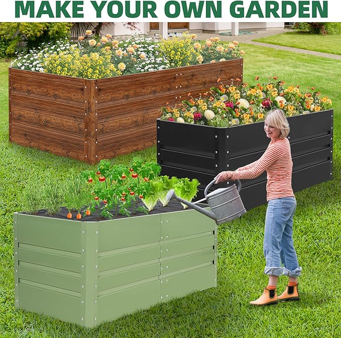 G GOOD GAIN 6x3x1.8ft Raised Garden Bed - Metal Planter Box Outdoor with Weed Barrier Fabric | Deep Root Raised Beds for Gardening Vegetables Flowers Herb Fruits (Olive Green)