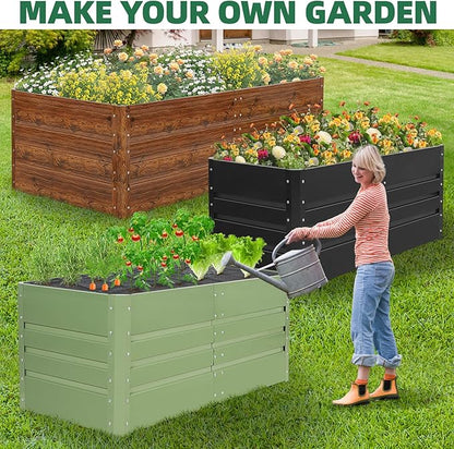 G GOOD GAIN 6x3x1.8ft Raised Garden Bed - Metal Planter Box Outdoor with Weed Barrier Fabric | Deep Root Raised Beds for Gardening Vegetables Flowers Herb Fruits (Wood Grain)