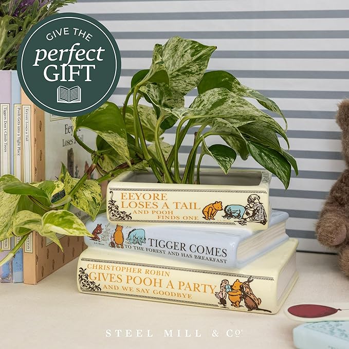 Steel Mill & Co Original Small Book-Shaped Decorative Planter, Ceramic Planter for Home Decor, Cute Bookshelf Decor, Unique Planter for Book Lovers, The House at Pooh Corner