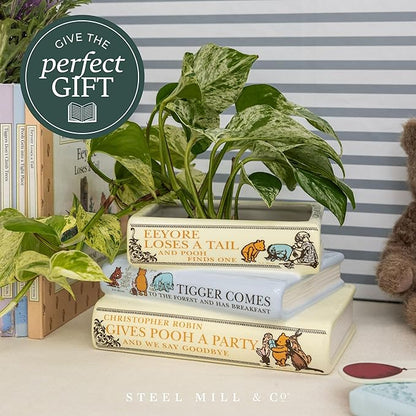 Steel Mill & Co Original Small Book-Shaped Decorative Planter, Ceramic Planter for Home Decor, Cute Bookshelf Decor, Unique Planter for Book Lovers, The House at Pooh Corner