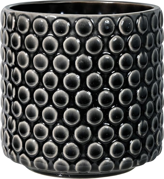 Bloomingville Stoneware Flower Pot – 5’’ Black Planter with Polka Dots – Modern Ceramic Pot with Crackle Glaze – No Drainage Holes – Holds 4’’ Indoor Plant