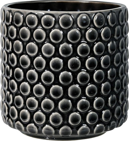 Bloomingville Stoneware Flower Pot – 5’’ Black Planter with Polka Dots – Modern Ceramic Pot with Crackle Glaze – No Drainage Holes – Holds 4’’ Indoor Plant