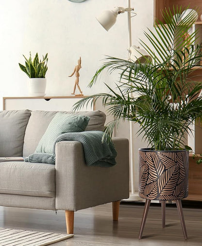 D'vine Dev 14 Inch Planter Pot with Stand, Mid-Century Tall Plant Pot with Legs for Indoor Plants, X-Large, Bronze/Grey, 88-L-D-6
