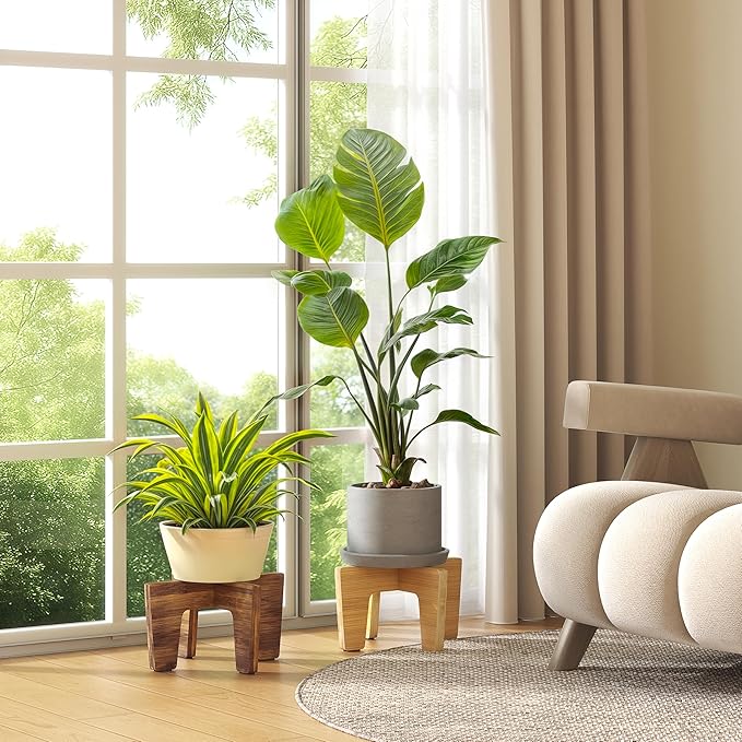 Plant Stands Indoor Outdoor, Plant Risers for Inside Pots Sturdy Short Plants Holder, Flower Pot Stand for Indoor Plants, Small Single Floor Plant Bamboo Display Stand (Natural 12")