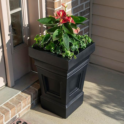 Step2 Atherton Square Planter, Large Planters for Outdoor Plants, Gardening and Flower Pot for Patio or Porch, Efficient Drainage, Durable Plastic, Onyx Black, 2-Pack
