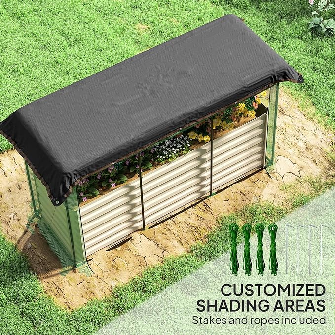 Outsunny 5.9 x 2 x 1.9 ft Galvanized Raised Garden Bed with Crop Cage Plant Protection Net and Shade Cloth Roof, Metal Planter Box with Cover for Vegetables, Flowers, Herbs, Beige
