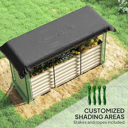 Outsunny 5.9 x 2 x 1.9 ft Galvanized Raised Garden Bed with Crop Cage Plant Protection Net and Shade Cloth Roof, Metal Planter Box with Cover for Vegetables, Flowers, Herbs, Beige