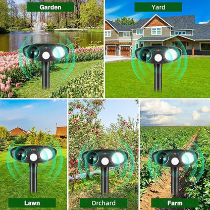 2026 Solar Ultrasonic Animal Repellent Outdoor,Deer Repellent Devices Squirrel Cat Raccoon Rabbit Dog Deterrent,Waterproof Motion Detection with Flash Light for Vegetable Garden,Backyard,Lawn 2Pack