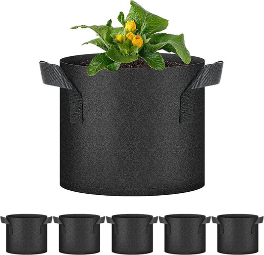 HealSmart Plant Grow Bags 3 Gallon, Tomoato Planter Pots 5-Pack with Handles, Aeration Nonwoven Fabric, Heavy Duty Gardening Planter for Vegetable, Herbs and Flowers, Black