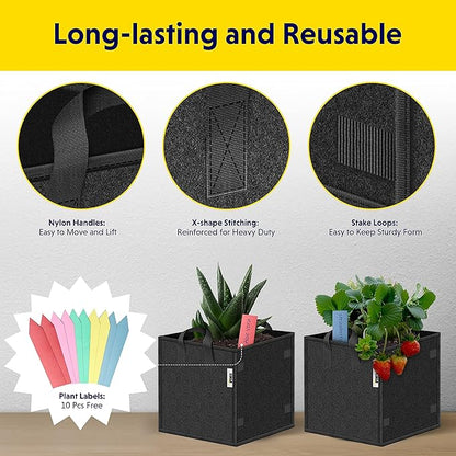 iPower 10 Pack 7 Gallon Square Grow Bags Thick Fabric Planting Pots with Handles for Indoor and Outdoor Garden, Black New