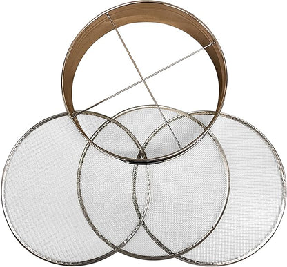 4pc Soil Sieve Set, 12" diameter - Stainless Steel Frame Three Interchangeable Sieves With Varying Mesh Sizes Grade - Mix Soil Filter Large Debris Replacement Screens Available Great for Bonsai