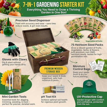 75 Vegetable & Greens Seeds Variety Pack, Garden Seed Starter Kit - Over 44,700 Non-GMO Heirloom Seeds for Planting Vegetables and Greens, Seed Box with Gardening Supplies, Gardening Gifts